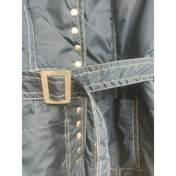 British Mist Navy Belted Fitted Snap Front Coat Vintage w wide Notch Collar M - Picture 4 of 7